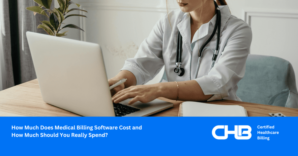 Blog featured image - How Much Does Medical Billing Software Cost - Practitioner on computer